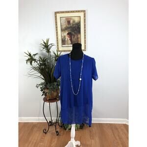 Unbranded Women Blouse Size XL Short Sleeve Y2K Coastal Beach Resort Boho Blue